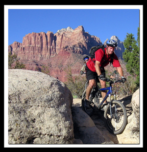 Zion Biking:  Mark Mc Farland biking on the JEM Trail near Zion